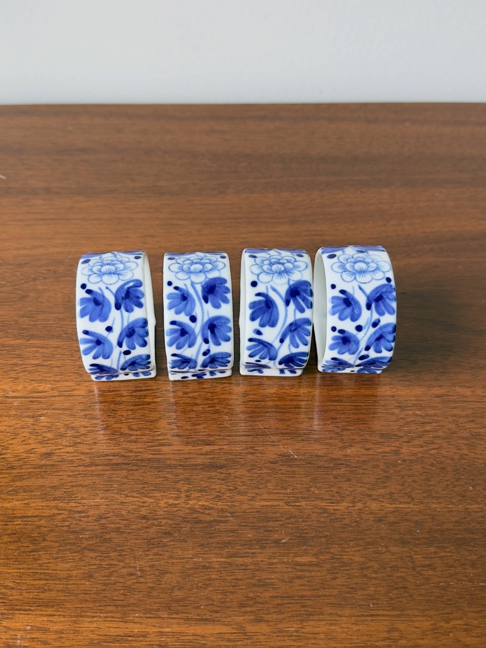 Vintage Mid Century Blue Flower Power Ceramic Porcelain Napkin Holders